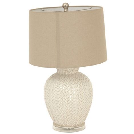 Twill Weave Table Lamp with Linen Shade - Ceramic - L25 x W25 x H58 cm - White