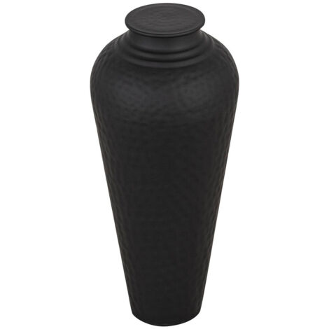 Hammered Vase with Lid - Metal - L20 x W20 x H41 cm - Black
