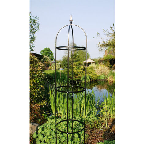 8Ft Traditional Tower, Garden Obelisk, Plant Support - Solid Steel - L46 x W45.7 x H243.8 cm - Black