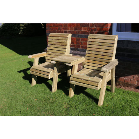 Ergonomical Companion Set Wooden Garden Love Seat Chair Set - Straight Including 2 Chairs – FULLY ASSEMBLED