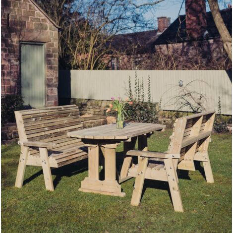 Ergo Table Bench Set - Sits 6, Wooden Garden Dining Furniture - L250 x W290 x H105 cm - Minimal Assembly Required (1/4)
