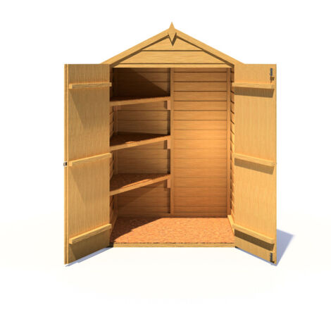Overlap 4 x 3 Feet Dip Treated Apex Shed Double Door with 3 Corner Shelves