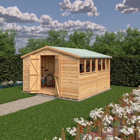 Overlap 10 x 10 Feet Dip Treated Apex Shed Double Door with Windows