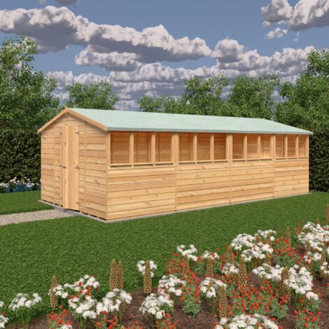 Overlap 10 x 20 Feet Dip Treated Apex Shed Double Door with Windows
