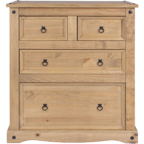 Corona 2+2 Drawer Chest - Pine - 91 x 47 x 103.8 cm - Antique Waxed Pine (1/4)