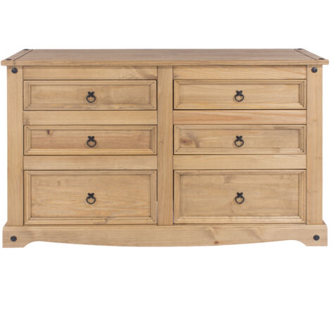 Corona 3+3 Drawer Wide Chest - Pine - 132.1 x 43 x 83.4 cm - Antique Waxed Pine (1/4)