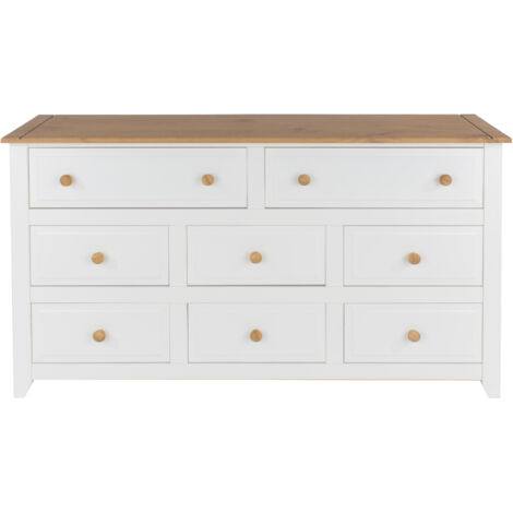 Capri 6+2 Drawer Large Chest - MDF/Pine - 143 x 43.5 x 80.5 cm - White/Antique Waxed Pine (1/3)