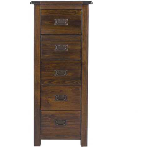 Boston 5 Drawer Narrow Chest - Pine - 45 x 40 x 115 cm - Dark Brown (1/3)