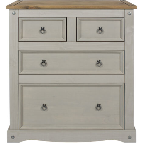 2+2 Drawer Chest - Pine - 91 x 47 x 103.8 cm - Grey Wax/Antique Waxed Pine (1/3)