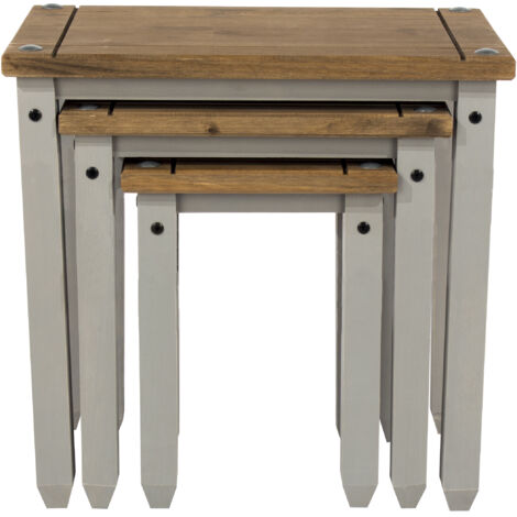 Nest of Tables - Pine - 53 x 35 x 51.1 cm - Grey Wax/Antique Waxed Pine (1/4)