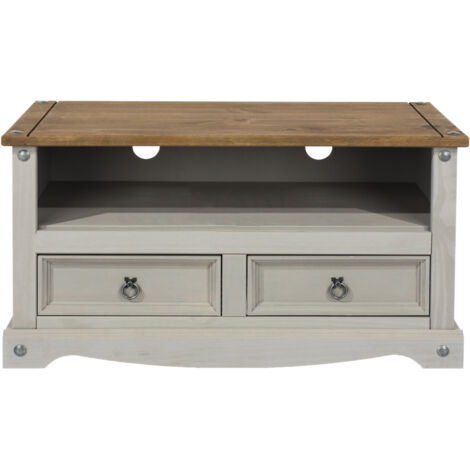 Flat Screen TV Unit - Pine - 95 x 43.5 x 51 cm - Grey Wax/Antique Waxed Pine (1/3)