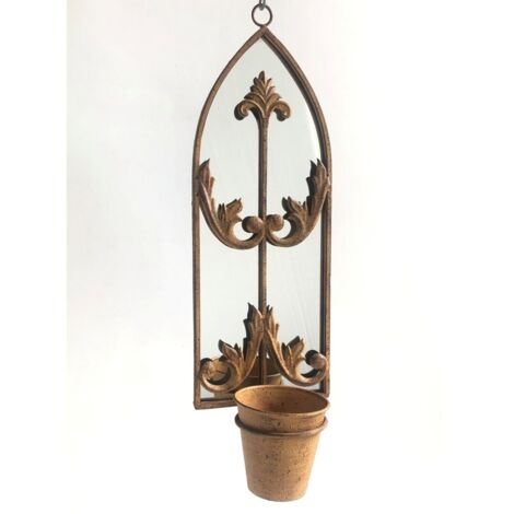Wall Mirror with Single Planter - Metal - L15 x W20 x H60 cm - Rusty