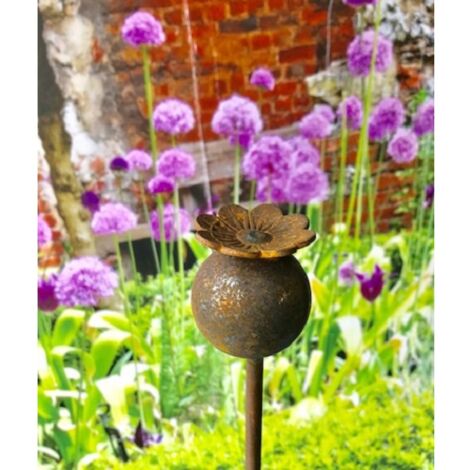 Pack of 3 Poppy Plant Pin 5Ft Bare Metal Ready to Rust. Steel Garden Plant Border Support - Steel - H154.2 cm