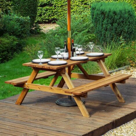 Charles Taylor 6 Seater Wooden Garden Picnic Pub Table Bench Seat (1/5)