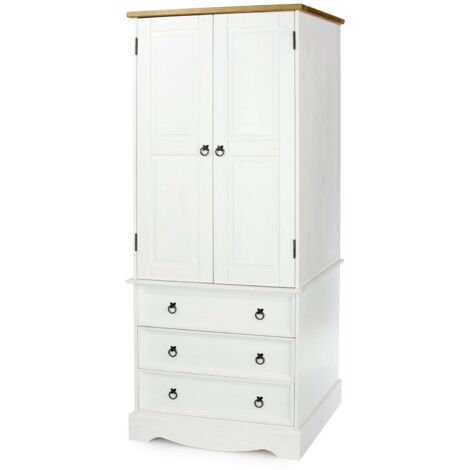Corona White Solid Pine 2 Door Wardrobe Storage Unit Hanging Bar Clothes Mexican (1/4)