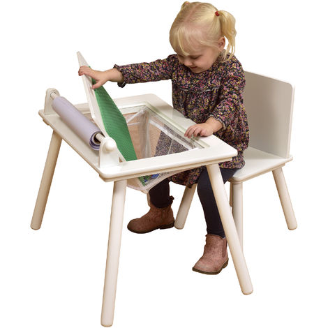 White Writing Table & Chair with Lego Board