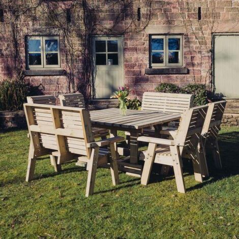 Ergo 8 Seater Square Table Set Including 8 Chairs - Swedish Redwood - L300 x W300 x H103 cm - Minimal Assembly Required (1/5)