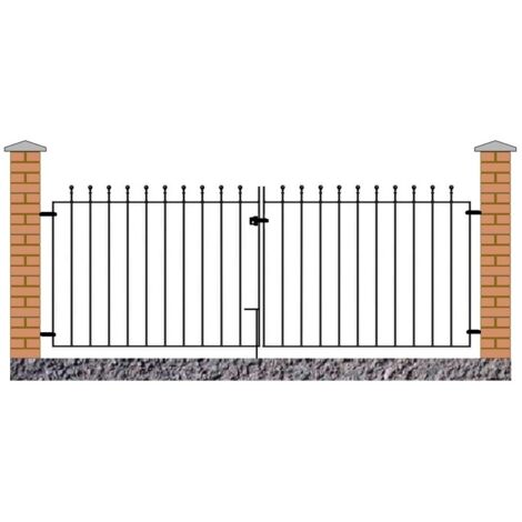 Manor Flat Top Double Driveway Gate - Solid Steel - Fits Gap of 2134 mm x 915 mm High - Electro Galvanised/Black Powder Coated