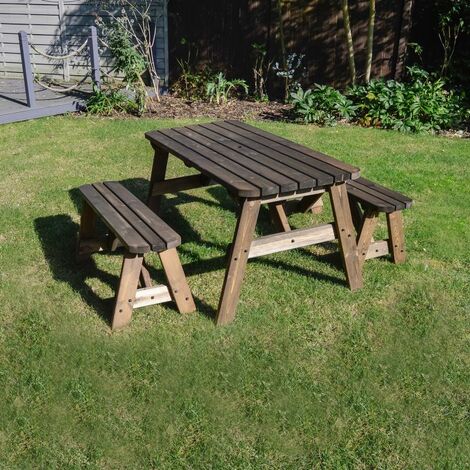 Oakham 4ft Rounded Picnic Table and Bench Set - L122 x W91 x H72 cm ...