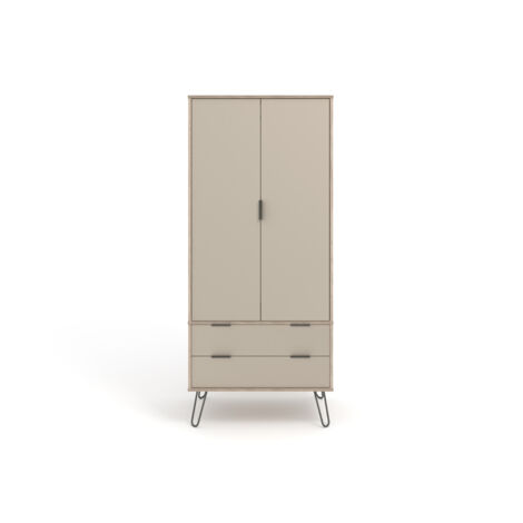 2 Door, 2 Drawer Wardrobe - Textured Manufactured Board/Metal - 76.5 x 53 x 176 cm - Driftwood /Calico (1/5)
