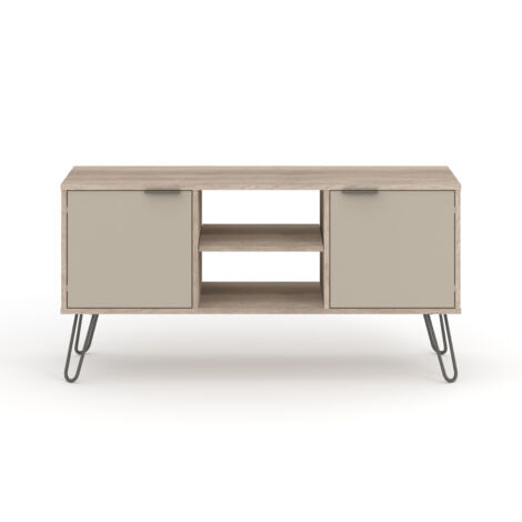 2 Door Flat Screen TV Unit - Textured Manufactured Board/Metal - 114.5 x 39.5 x 57 cm - Driftwood /Calico (1/4)