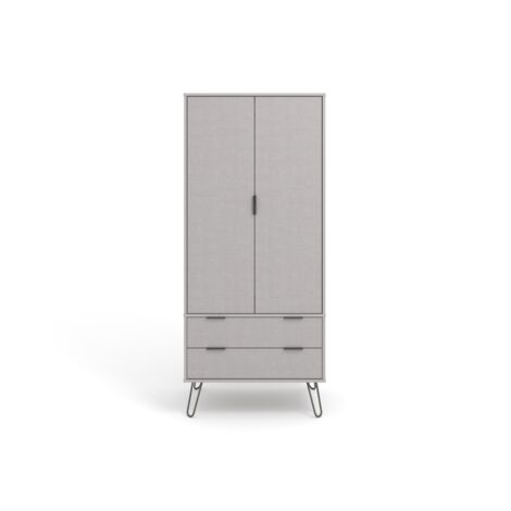 2 Door, 2 Drawer Wardrobe - Textured Manufactured Board/Metal - 76.5 x 53 x 176 cm - Grey (1/5)