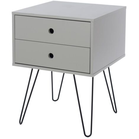 Telford, Metal Leg 2 Drawer Bedside Cabinet - MDF/Metal - 40 x 40 x 54 cm - Grey/Black (1/5)