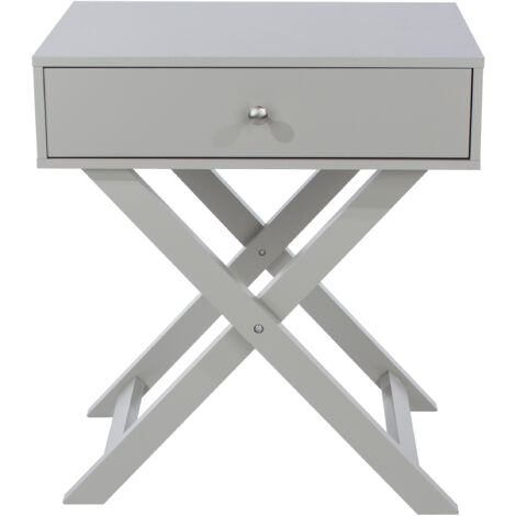 X Leg 1 Drawer Petite Bedside Cabinet - MDF - 55 x 40 x 60 cm - Grey (1/4)