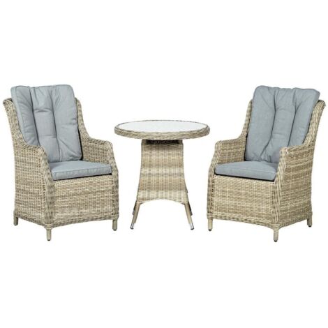 Wentworth 2 Seater Highback Comfort Round Bistro Set - Synthetic Rattan - H74 x W70 x L70 cm - Beige (1/5)