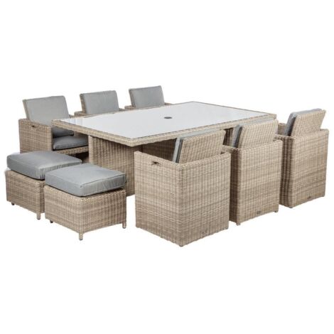 Wentworth 10 Seater Cube Set - Synthetic Rattan - H195 x W125 x L76 cm - Beige (1/5)