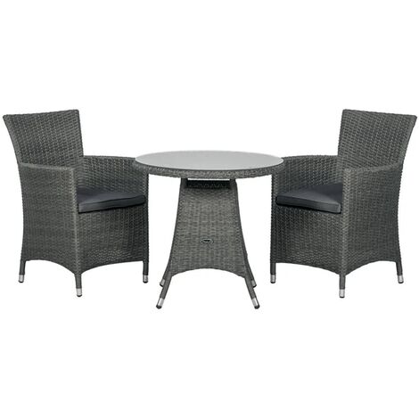 PARIS 2 Seater Carver Bistro Set 70cm Round Table With 2 Carver Chairs including Cushions