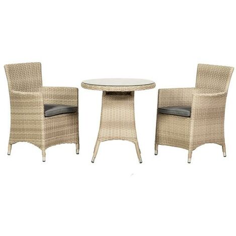 LISBON 2 Seater Carver Bistro Set 70cm Round Table with 2 Carver Chairs including Cushions