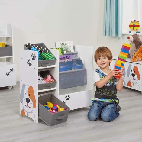 Kids Cat and Dog Display Unit with Fabric Storage Boxes