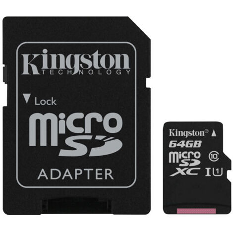 64GB MicroSD Class 10 Memory Card with SD Adaptor - L7.6 x W0.2 x H8 cm