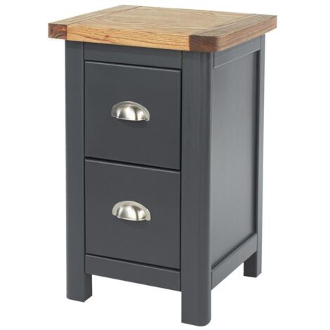 2 Drawer Petite Bedside Cabinet - Hardwood/Softwood/MDF - 35 x 32 x 55.5 cm - Midnight Blue/Antique Oak Effect Wax (1/5)