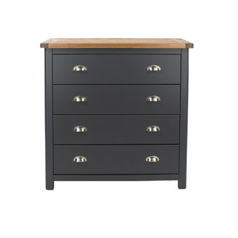 4 Drawer Chest - Hardwood/Softwood/MDF - 90 x 40 x 94.5 cm - Midnight Blue/Antique Oak Effect Wax (1/3)