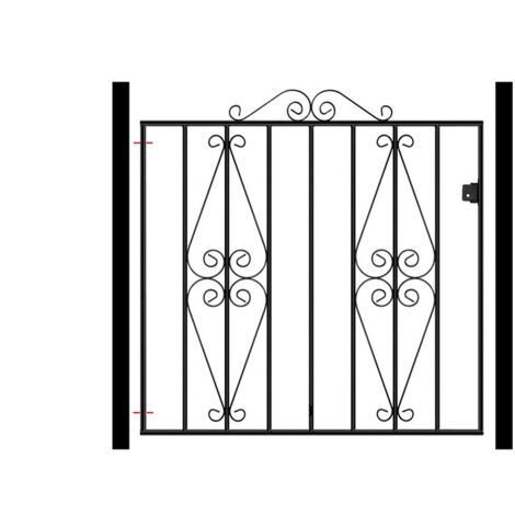 Stirling Scroll Low Flat Top Single Gate - Solid Steel - Fits Gap of 1067 mm x 914 mm High - Electro Galv./Black Powder Coated