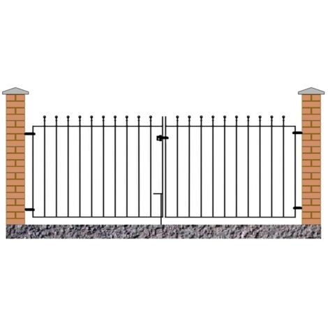 Manor Flat Top Double Driveway Gate - Solid Steel - Fits Gap of 3658 mm x 915 mm High - Electro Galvanised/Black Powder Coated