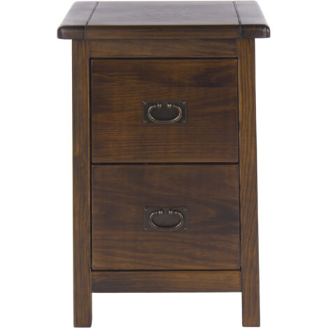 2 Drawer Petite Bedside Cabinet - Pine - 36 x 32 x 53 cm - Dark Brown (1/4)