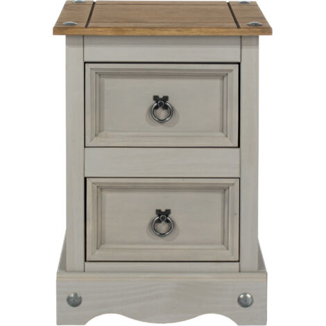 2 Drawer Petite Bedside Cabinet - Pine - 36 x 32 x 53.1 cm - Grey Wax/Antique Waxed Pine (1/3)