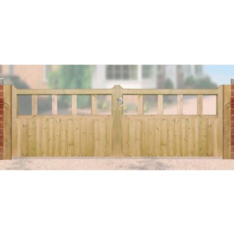 Quorn Low Double Driveway Garden Gate - Pressure Treated Scandinavian Redwood - W3000 x H900 mm