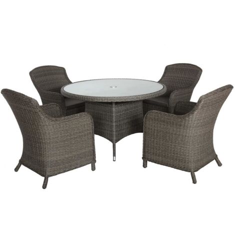 Paris 4 Seater Round Table with Cushions - Synthetic Rattan - H74 x W110 x L110 cm - Grey (1/5)