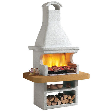 Portorose Premium Wood Fired Masonry Bbq Grill - Concrete/Stainless Steel - L92 x W118 x H246 cm - White/Beige