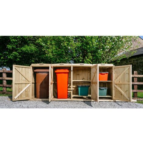 Chatburn 2 Wheelie Bin/4 Recycle Box Store - L80.4 x W261.5 x H120 cm - Fits 2x 180L or 2x 240L Wheelie Bins & 4x Recycle Boxes