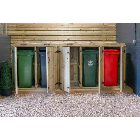 Wheelie Quintet Bin Store - L80.4 x W319.5 x H120 cm - Timber - Fits 2 ...