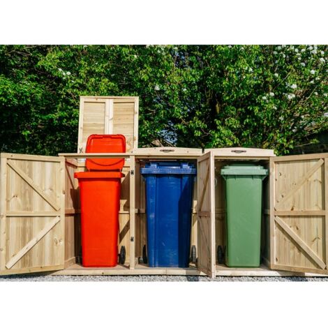 Chatburn Triple Wheelie Bin Store - Timber - L97 x W214.2 x H125 cm - Fits 3 x 360L Wheelie Bins