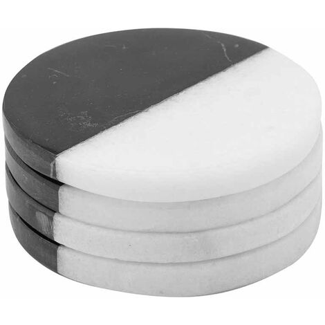 Set of 4 Marble Coasters - Stone - L10 x W10 x H4 cm - Black/White