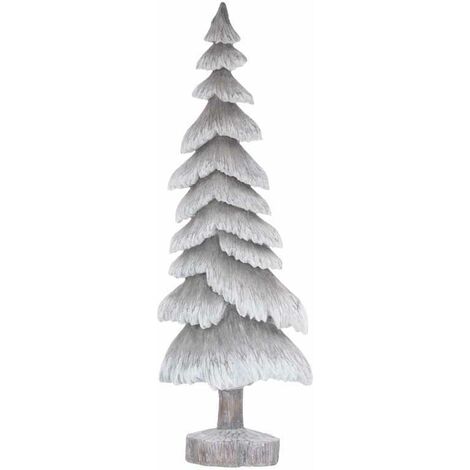 Carved Wood Effect Tall Snowy Tree Artificial Plant - Resin - L14 x W32 ...