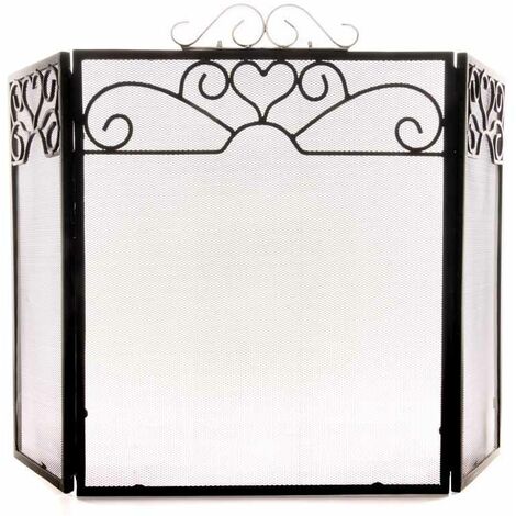 Chrome Topped Three Fold Fire Screen - Metal - L23 x W98 x H65 cm - Black/Silver