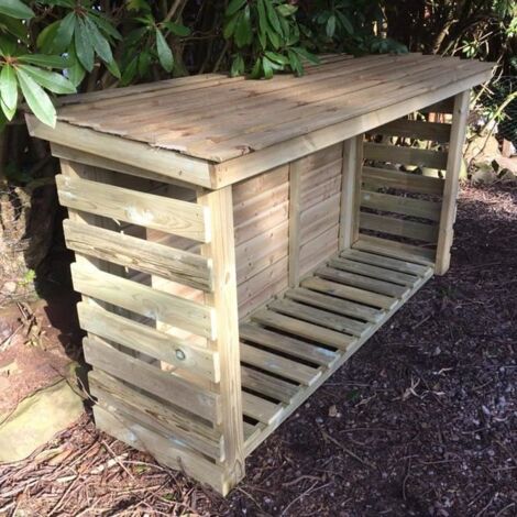 Heavy Duty Logstore Firewood Kindling and Log Store - Timber - L60 x W180 x H120 cm - Minimal Assembly Required